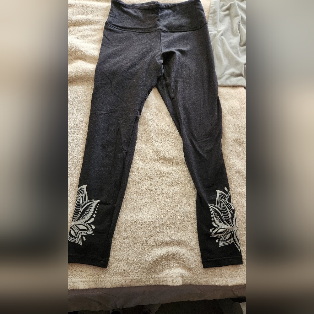Balance Collection Charcoal Leggings with White Floral Accents